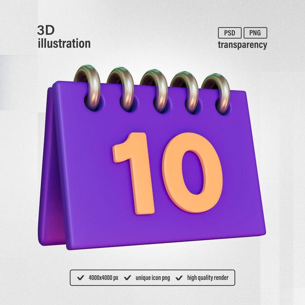 PSD calendario de escritorio planificación gestión del tiempo concepto interfaz de usuario icono renderización 3d aislada ilustración