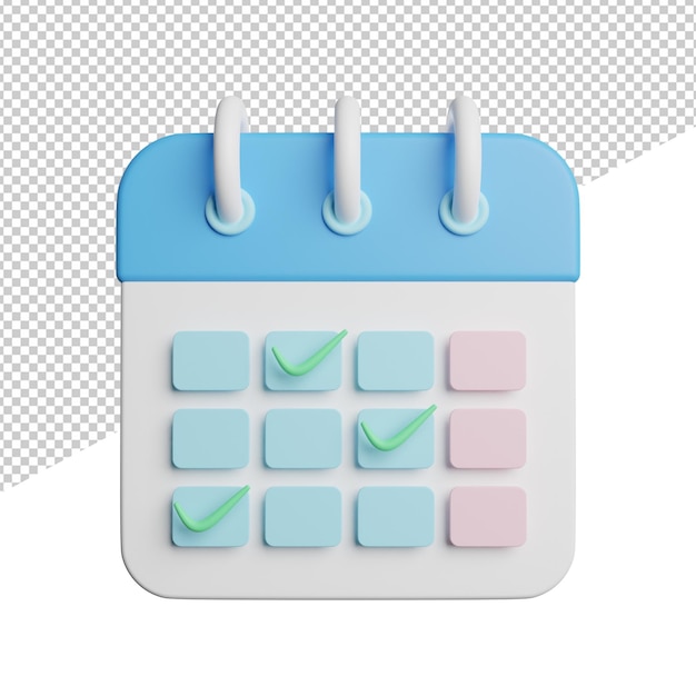 Calendario Fecha Comprobar vista frontal 3d renderizado icono ilustración sobre fondo transparente