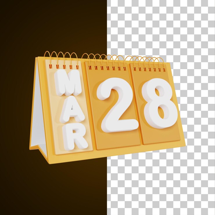 PSD calendario flip desk 28 de marzo ilustración en 3d
