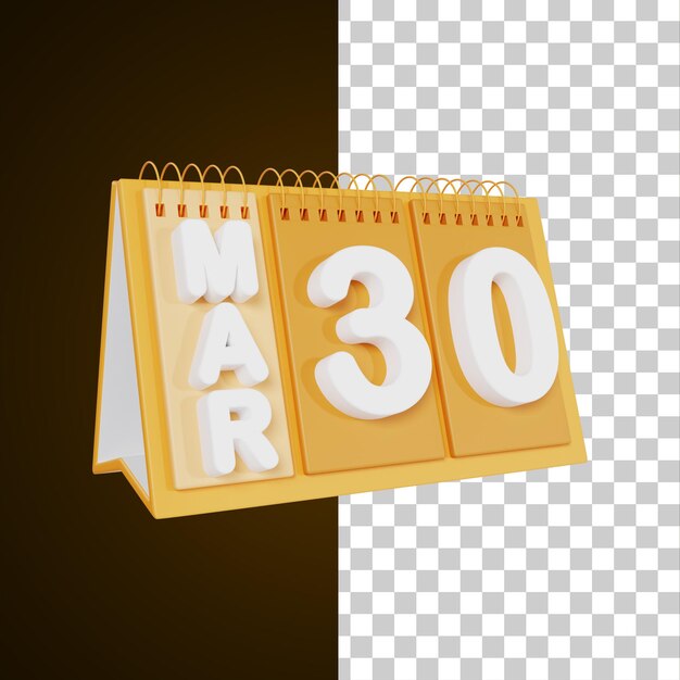 Calendario Flip Desk 30 de marzo Ilustración en 3D