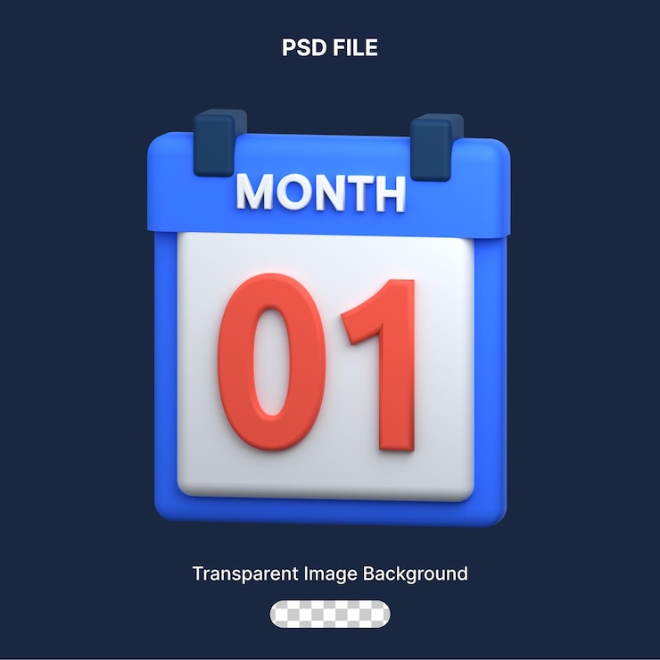 Calendario de icono 3d PSD aislado en el fondo transparente