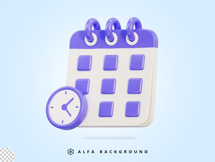 PSD calendario icono 3d con reloj y fecha tiempo gestión planificación concepto 3d vector icono