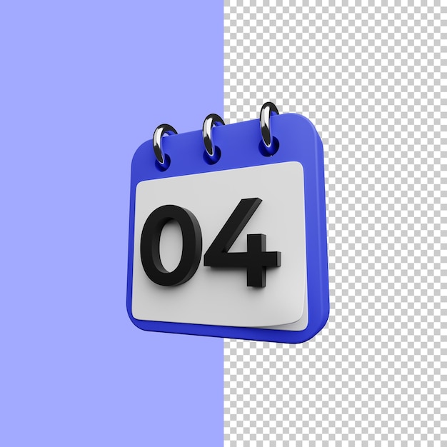 Calendario icono ilustración día 4 3d render 3d icono