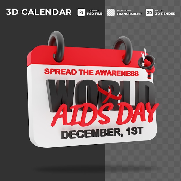 Calendario de iconos 3d en un día especial adecuado para la campaña del día mundial del sida