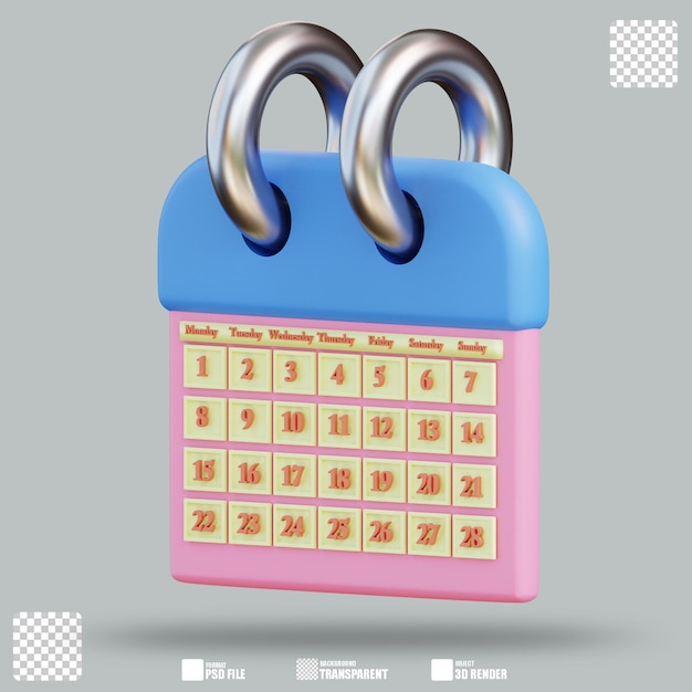 PSD calendario de ilustración 3d 2