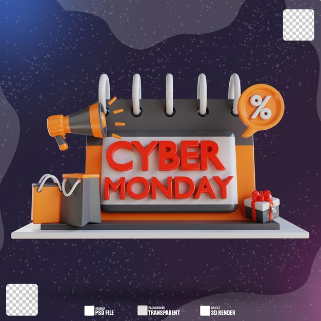 Calendario de lunes cibernético de ilustración 3D