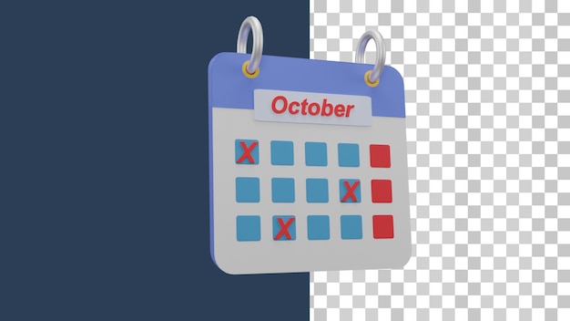 PSD calendario del mes de octubre 3d