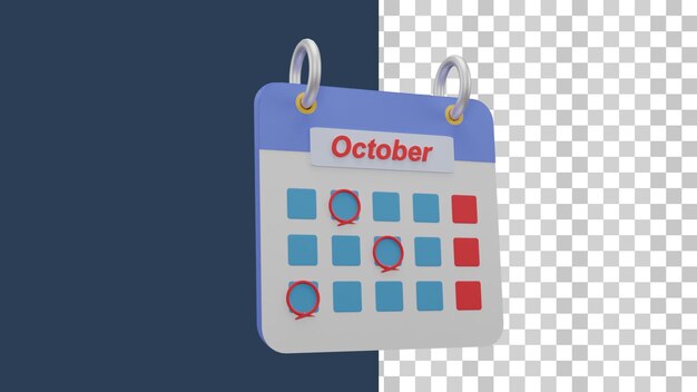 calendario del mes de octubre 3d