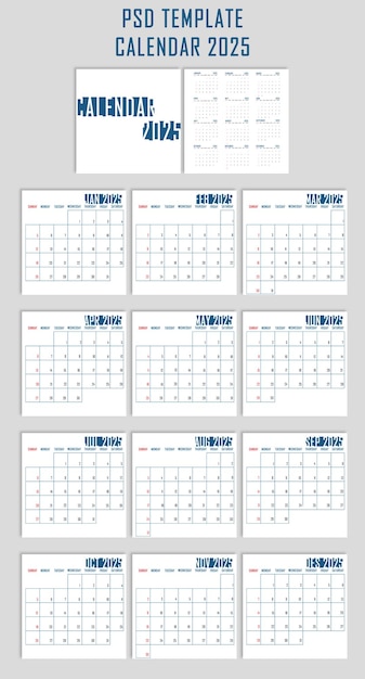 Calendario minimalista para 2025 que se puede imprimir para el plan diario