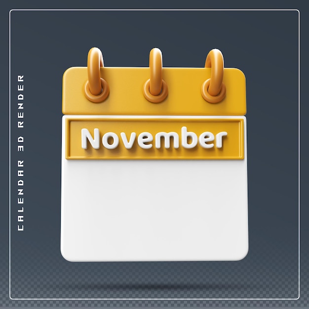 PSD calendario de noviembre vacío 3d render