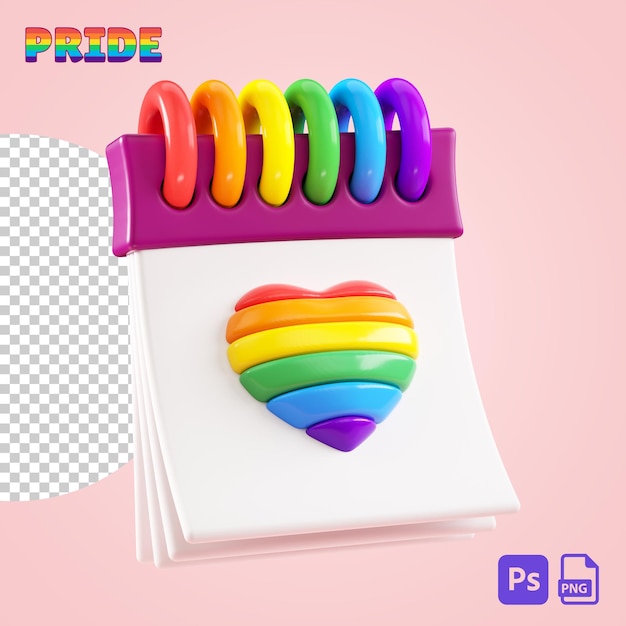 Calendario del Orgullo aislado sobre fondo transparente para la celebración LGBTQIA ilustración de dibujos animados en 3D