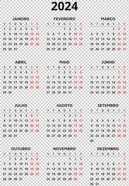 PSD calendário português de ano 2024 ilustração em psd imprimível para portugal 12 meses vertical