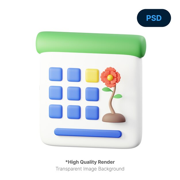 Calendário primavera ícone 3d premium psd