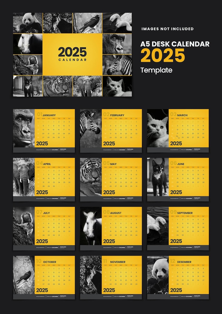 PSD calendário psd desk 2025 amarelo e preto