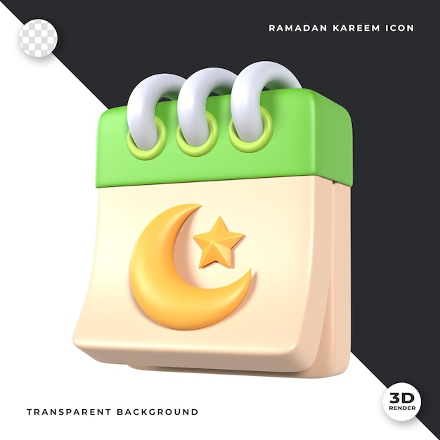 PSD un calendario ramadan kareem con una media luna y una estrella en la parte superior.