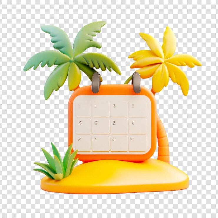 PSD calendario de vacaciones tropicales planificación de una emocionante escapada de verano