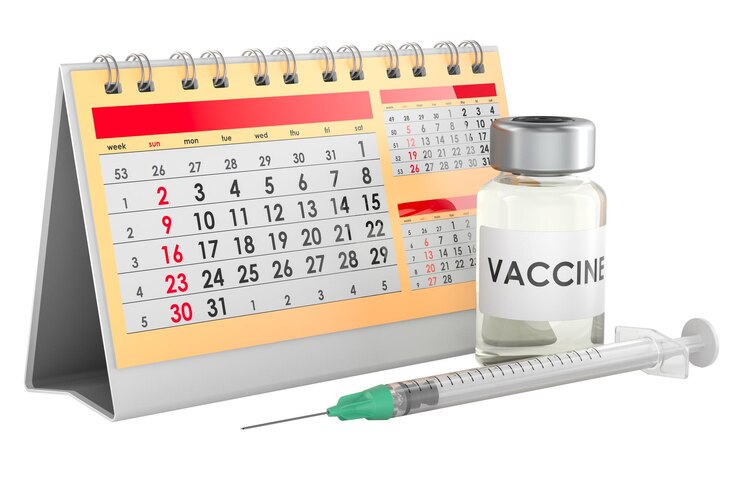 PSD calendario de vacunación concepto de programador de vacunas representación 3d aislado en un fondo transparente