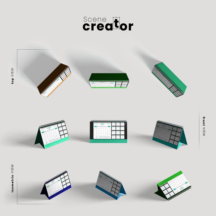 PSD calendario de varios ángulos para ilustraciones de creadores de escenas
