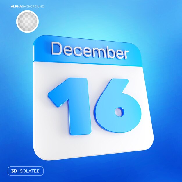 Calendrier 16 Décembre 3D PSD Premium