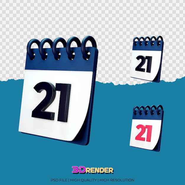 Calendrier De La 21e Date Noir Et Rouge Illustration Rendu 3d