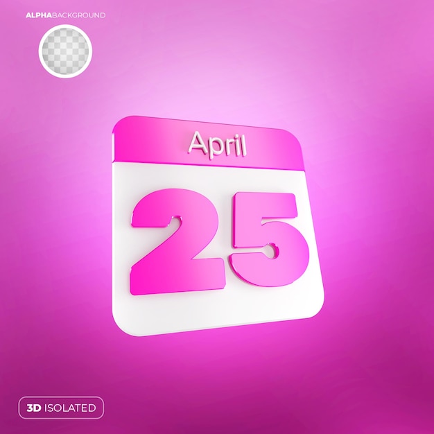 Calendrier 25 Avril 3d Psd Premium