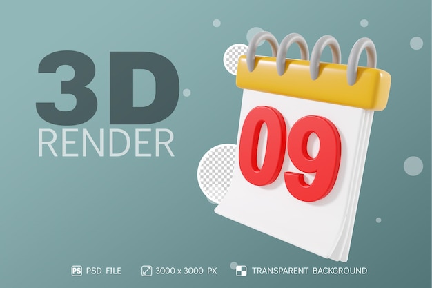 PSD calendrier 3d render avec fond isolé