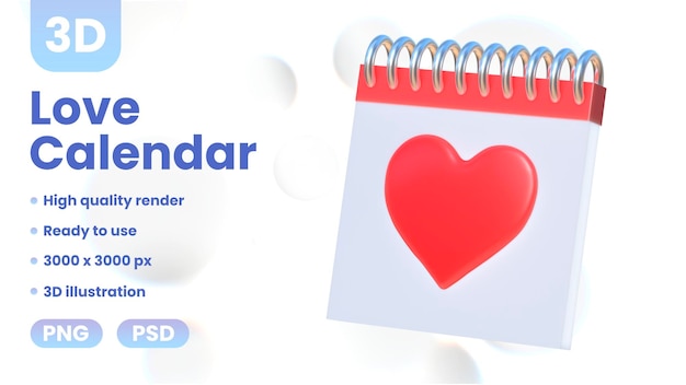 PSD calendrier d'amour 3d