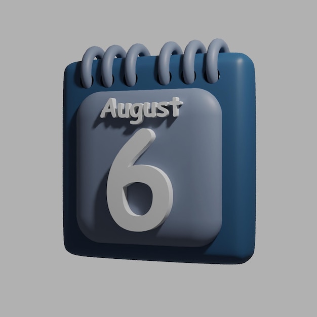 PSD un calendrier blanc bleu avec la date du 6 août dessus