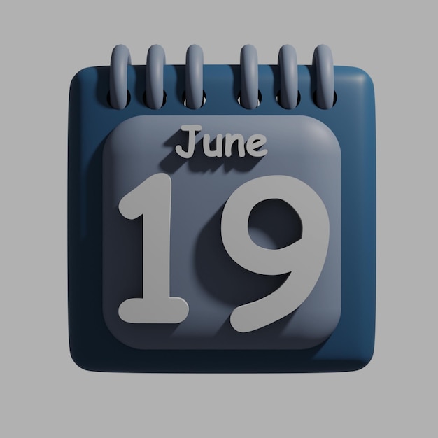 PSD un calendrier bleu avec la date du 19 juin dessus