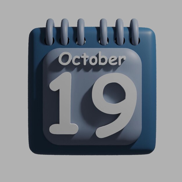 PSD un calendrier bleu avec la date du 19 octobre.