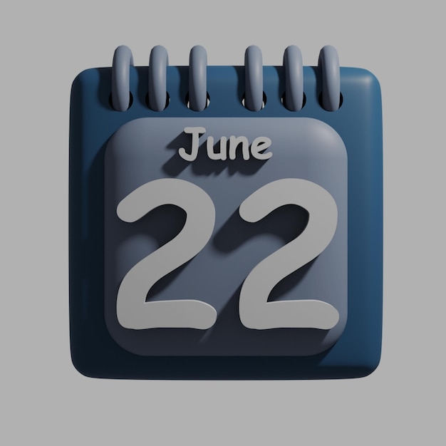 PSD un calendrier bleu avec la date du 22 juin dessus