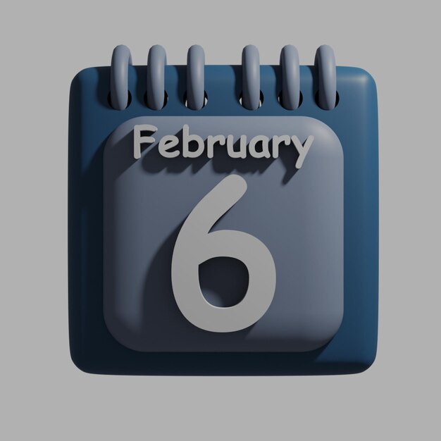 PSD un calendrier bleu avec la date du 6 février dessus