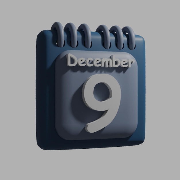 PSD un calendrier bleu avec la date du 9 décembre.