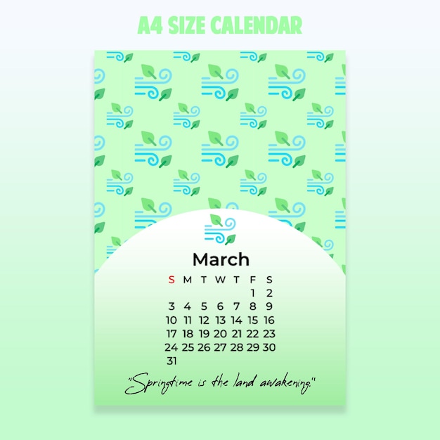 PSD calendrier coloré format a4