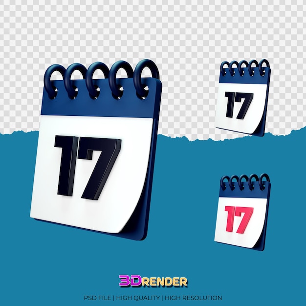 Calendrier de la date du 17e noir et rouge Illustration rendu 3d