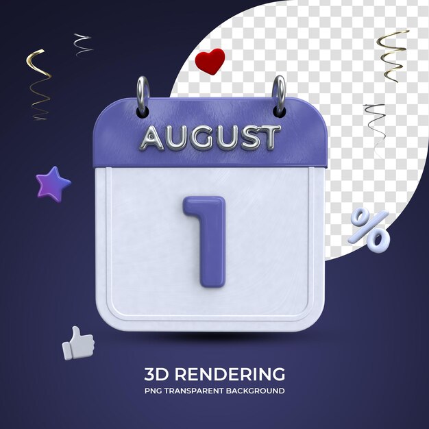 Calendrier Du 1 Août Rendu 3d Fond Transparent Isolé