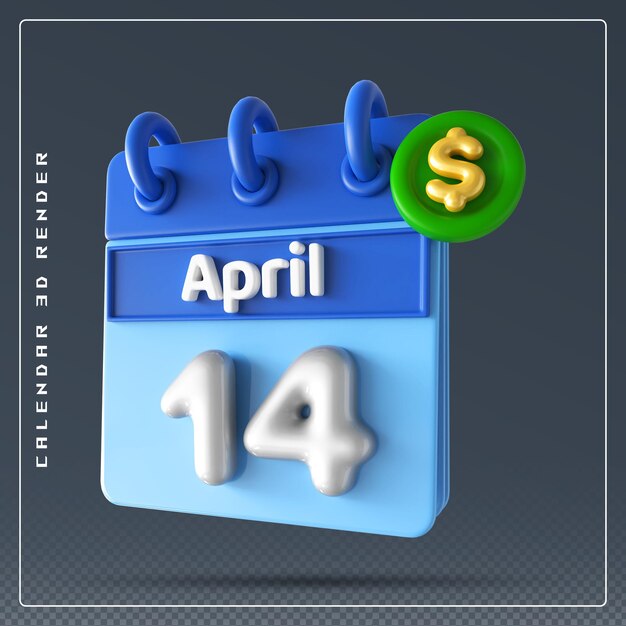 Calendrier Du 14 Avril Avec Icône Dollar Rendu 3d