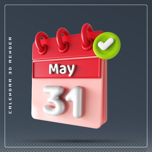 PSD calendrier du 1er mai avec icône de liste de contrôle rendu 3d