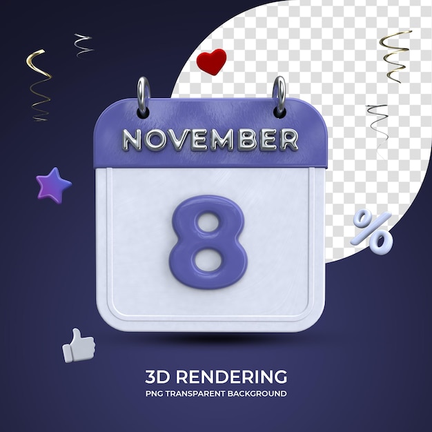 Calendrier Du 8 Novembre Rendu 3d Fond Transparent Isolé