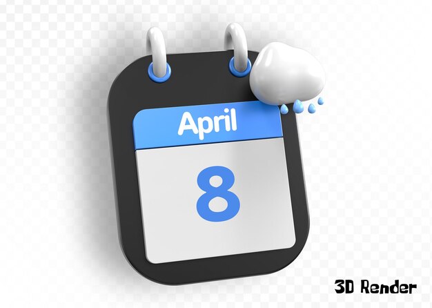 PSD calendrier du mois d'avril jour de l'illustration en 3d des nuages de pluie