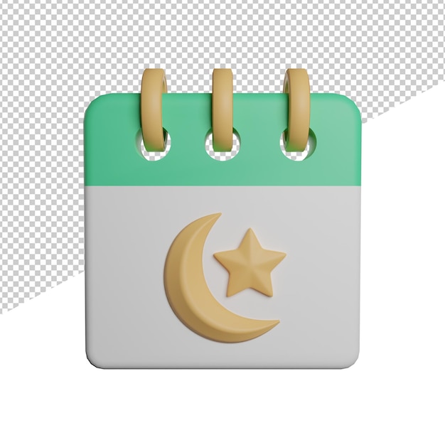 Calendrier du ramadan hijriyah vue de face 3d illustration rendu icône fond transparent