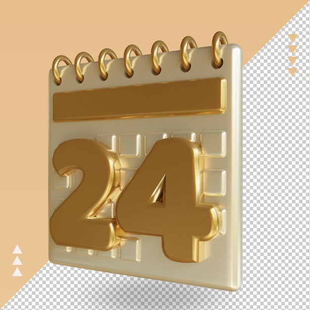Calendrier icône 3d vingt-quatre vue de droite de rendu