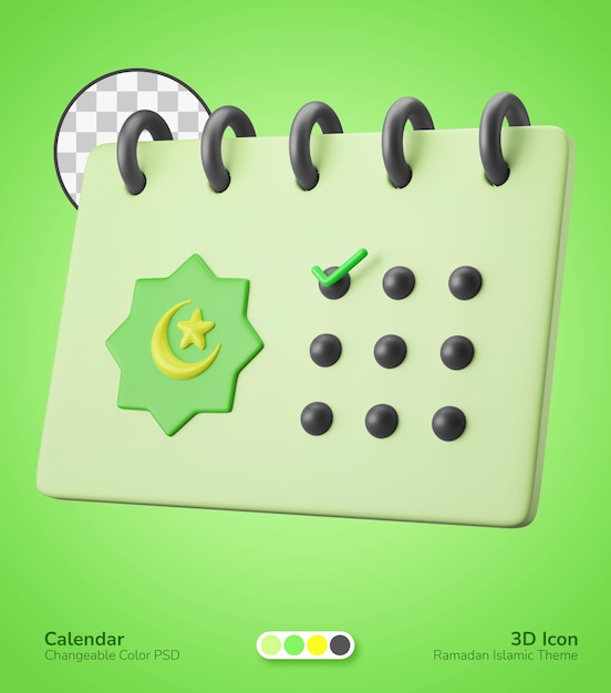 Calendrier De Jeûne Du Mois De Ramadan Avec Coche 3d Icône Illustration Thème Islamique