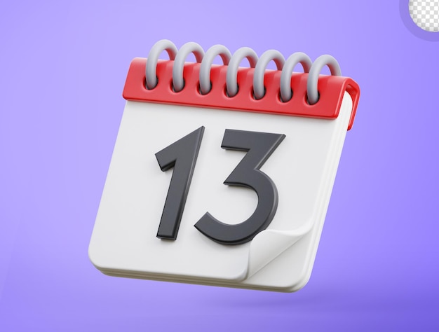 PSD calendrier jour 13 icône 3d illustration