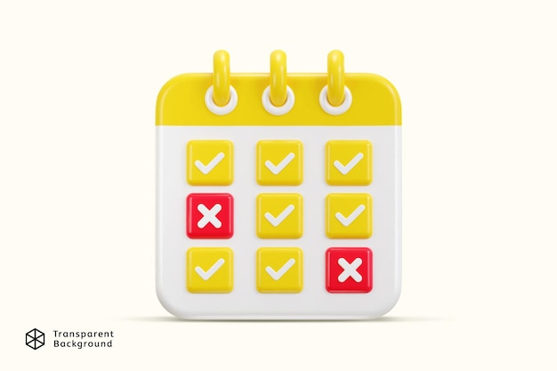 Calendrier avec liste de contrôle sur l'horaire de date planificateur de jour illustration vectorielle de rendu 3D