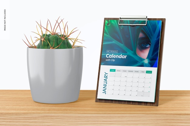 Calendrier avec maquette de clip, penché