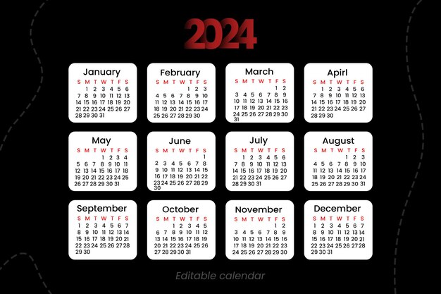 PSD calendrier modifiable pour 2024