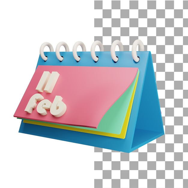 PSD calendrier de rendu 3d 11 février avec date et mois