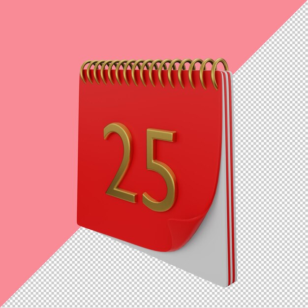 PSD un calendrier rouge avec un numéro d'or 25 dessus.