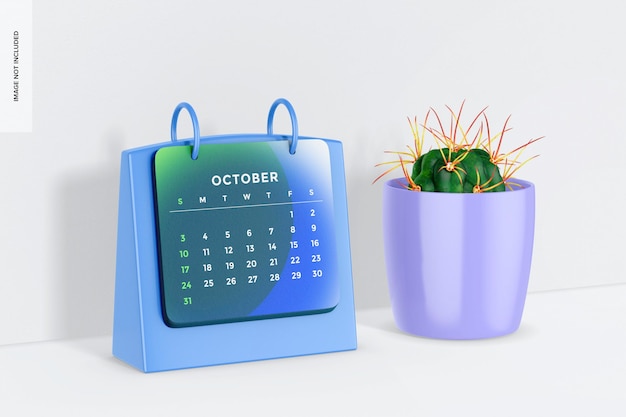 PSD calendrier de table avec maquette de pot de fleurs